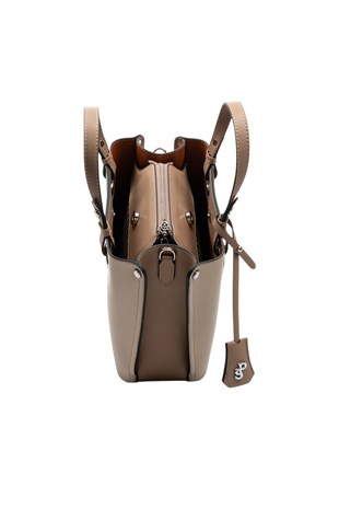 Silver & Polo SP975 Kadın El Çantası Düz Koyu Bej-Latte