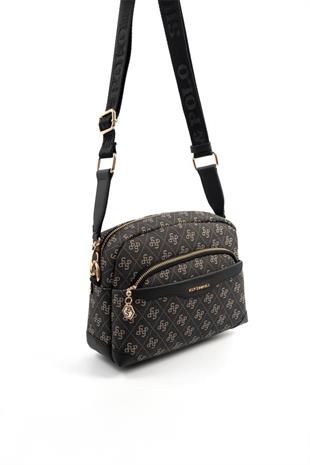 Silver & Polo SP1201 Kadın Çapraz Çanta Monogram Füme-Siyah