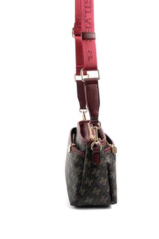 Silver & Polo SP1184 Kadın Çapraz Çanta Monogram Kahve Sarı-Bordo