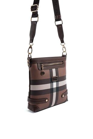 Silver & Polo SP1120 Kadın Çapraz Çanta Ekose Koyu Kahve-Kahve