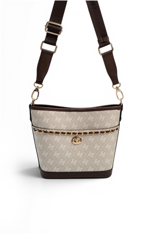 Silver Polo SP1284 Kadın Omuz Çantası Monogram Taş-Kahve