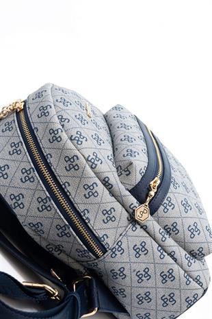 Silver & Polo SP1146 Kadın Sırt Çantası Monogram Gri-Lacivert
