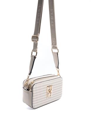 Silver & Polo SP1078 Kadın Çapraz Çanta Ekose Line Kare Kum Beji-Kum