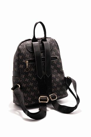 Silver & Polo SP926 Kadın Sırt Çantası Monogram Füme-Siyah