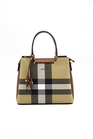 Silver & Polo SP969 Kadın El Çantası Ekose Bej-Taba