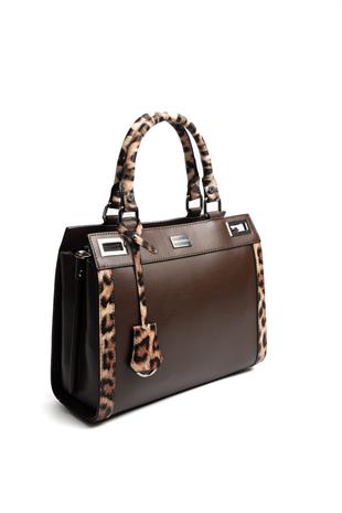 Silver & Polo SP1174 Kadın El Çantası Düz Kahve-Kahve-Leopar Taba