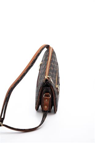 Silver & Polo SP818 Kadın Çapraz Çanta Monogram Kahve Sarı-Taba