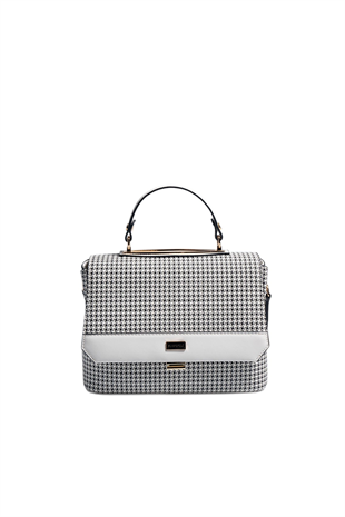 Silver & Polo SP838 Kadın Çapraz Çanta King Desen Siyah-Kemik