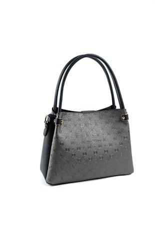 Silver & Polo SP1254 Kadın El Çantası Logolu Platin-Siyah