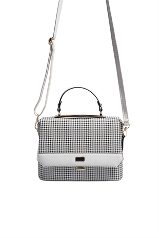 Silver & Polo SP838 Kadın Çapraz Çanta King Desen Siyah-Kemik