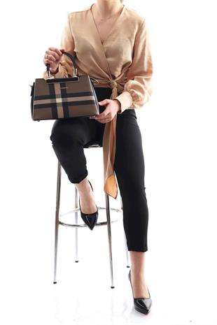 Silver & Polo SP913 Kadın El Çantası Ekose Kahve-Siyah