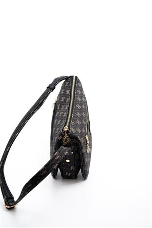 Silver & Polo SP818 Kadın Çapraz Çanta Monogram Füme-Siyah