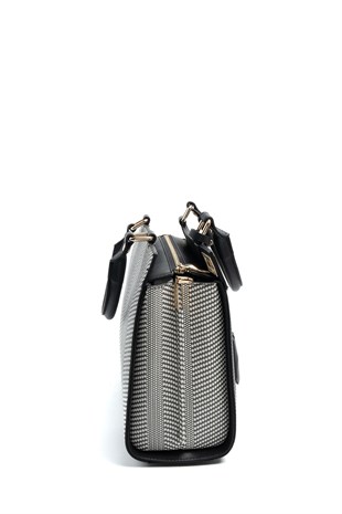 Silver & Polo SP1174 Kadın El Çantası Hasır Siyah Beyaz-Siyah