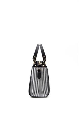 Silver & Polo SP1133 Kadın El Çantası Hasır Siyah Beyaz-Siyah