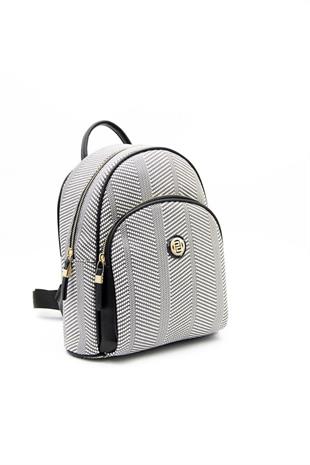 Silver & Polo SP1062 Kadın Sırt Çantası Hasır Siyah Beyaz-Siyah