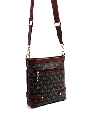 Silver & Polo SP1120 Kadın Çapraz Çanta Monogram Kahve Sarı-Bordo
