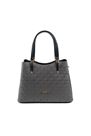 Silver & Polo SP1205 Kadın El Çantası Logolu Platin-Siyah