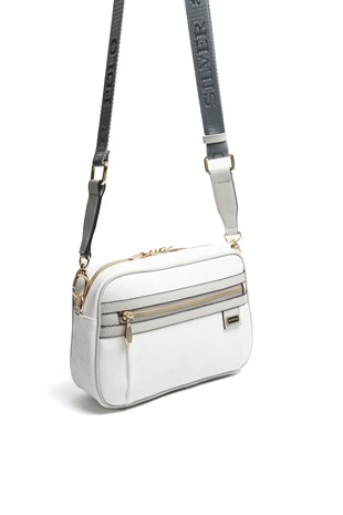 Silver & Polo SP1280 Kadın Çapraz Çanta Logolu Beyaz-A.Gri