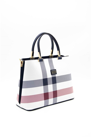 Silver & Polo SP924 Kadın El Çantası Ekose Beyaz-Lacivert