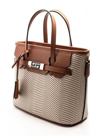 Silver & Polo SP1185 Kadın El Çantası Hasır Bej-Taba