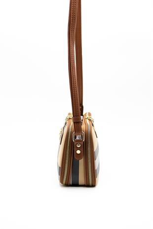 Silver & Polo SP899 Kadın Çapraz Çanta Ekose Bej-Taba