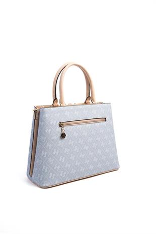 Silver & Polo SP924 Kadın El Çantası Şeritli Monogram Mavi-Ten