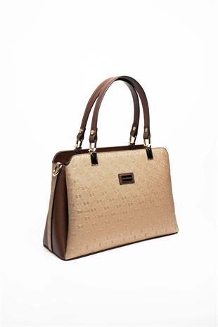 Silver & Polo SP972 Kadın El Çantası Logolu Bronz-Kahve
