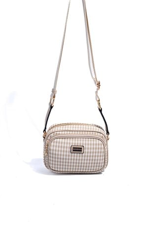 Silver & Polo SP1111 Kadın Çapraz Çanta Ekose Line Kare Kum Beji