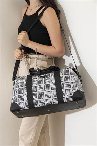 Silver & Polo SP873 Kadın Seyahat Çantası PP Labirent Beyaz-Siyah
