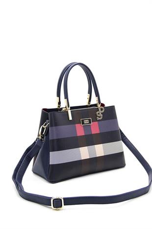 Silver & Polo SP1098 Kadın El Çantası Ekose Lacivert