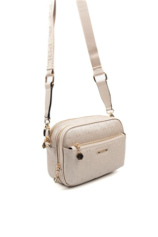 Silver & Polo SP1162 Kadın Çapraz Çanta Logolu Bej-S.Bej