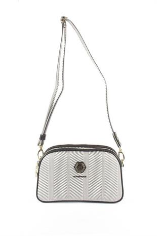 Silver & Polo SP745 Kadın Çapraz Çanta Hasır Siyah Beyaz-Siyah