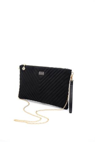 Silver & Polo SP1034 Kadın Portföy & Clutch Kapitone V Süet Siyah