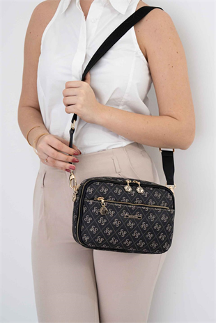 Silver Polo SP1162 Kadın Çapraz Çanta Monogram Füme-Siyah
