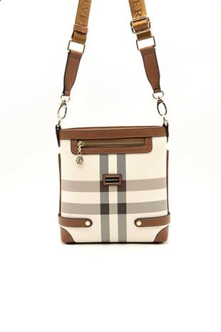 Silver & Polo SP1120 Kadın Çapraz Çanta Ekose Krem-Taba