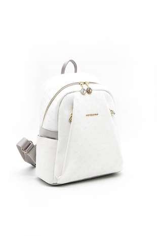 Silver & Polo SP926 Kadın Sırt Çantası Logolu Beyaz-A.Gri