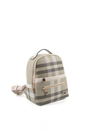 Silver & Polo SP1061 Kadın Sırt Çantası Ekose A.Yeşil-Kemik