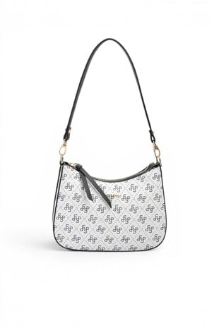 Silver Polo Beyaz - Siyah Monogram Kadın Omuz Çantası SP1259