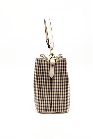 Silver & Polo SP967 Kadın Çapraz Çanta Ekose Line Kare Kahve Sarı-Bej