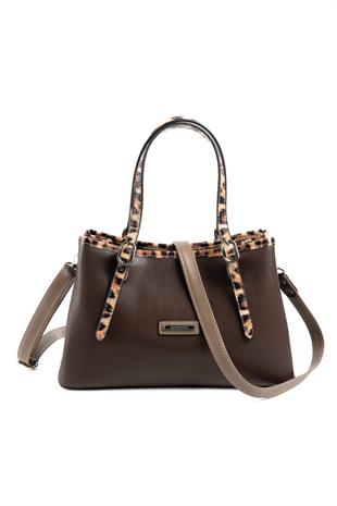 Silver & Polo Kahve - Vizon - Leopar SP1252 Kadın El Çantası