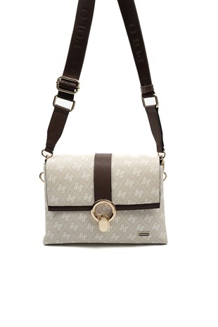 Silver & Polo SP1275 Kadın Çapraz Çanta Monogram Taş-Kahve