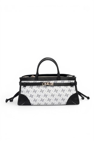 Silver Polo Beyaz - Siyah Monogram Kadın El Çantası SP1260