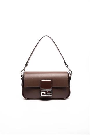 Silver Polo SP1179 Kadın Omuz Çantası Düz Kahve-Kahve-Rugan Kahve