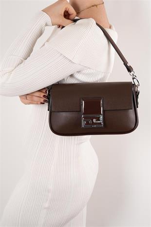 Silver Polo SP1179 Kadın Omuz Çantası Düz Kahve-Kahve-Rugan Kahve