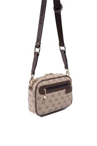 Silver Polo SP1256 Kadın Çapraz Çanta Monogram Koyu Bej-Kahve