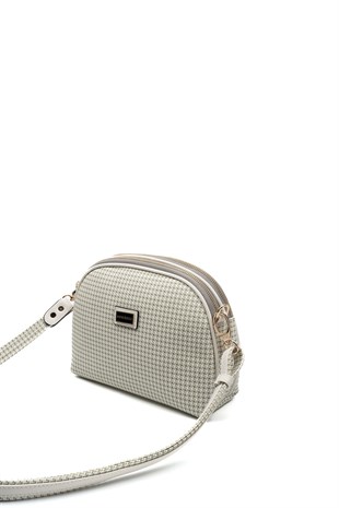 Silver & Polo SP765 Kadın Çapraz Çanta Kaz Ayağı Ekose Yeşil-Kemik