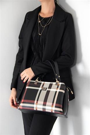 Silver & Polo SP972 Kadın El Çantası Ekose Siyah