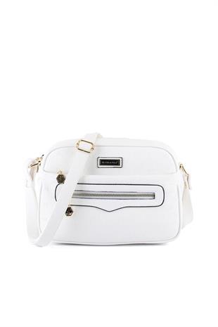Silver & Polo SP491 Kadın Çapraz Çanta Logolu Beyaz-Beyaz