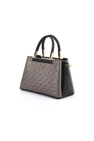 Silver & Polo SP913 Kadın El Çantası Logolu Platin-Siyah