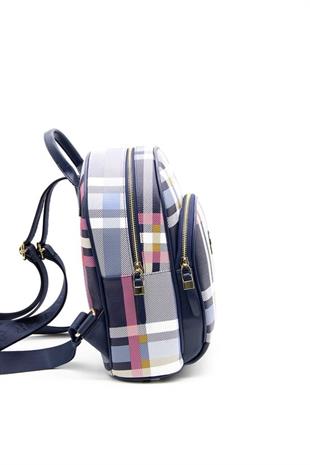 Silver & Polo SP1062 Kadın Sırt Çantası Ekose Lacivert